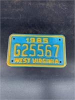 1985 WEST VIRGINIA MOTORCYCLE LICENSE PLATE