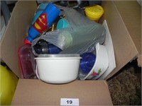 Box Lot of Misc. Plastic Containers, Bowls, Water