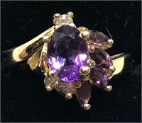 H302 14KT YELLOW GOLD AMETHYST AND DIAMOND