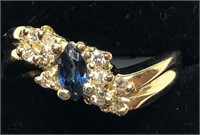 H301 14KT YELLOW GOLD BLUE SAPPHIRE AND DIAMOND