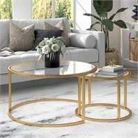 Round Nesting Coffee Table Gold Set of 2
