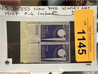 #853 NEW YORK WORLD'S FAIR OG STAMP PAIR