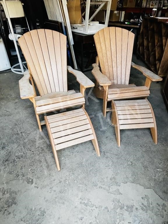 pair of Adirondack chairs & footstools