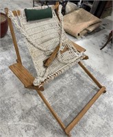 Hand Crafted Oak Hanging Rope Net Chair