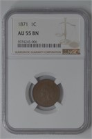 1871 Indian Head Cent NGC AU55BN