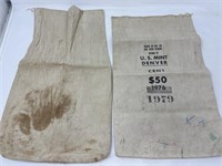 -2 vintage canvas coin bags, US mint Denver,