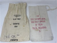 -2 vintage canvas coin bags, first national