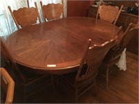 Oak Ball / Claw Table W/ (6) Pattern Back Chairs
