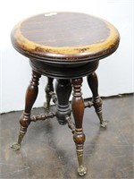 Glass Ball & Claw Feet Antique Piano Stool