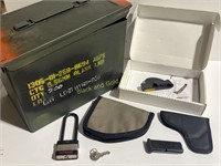 Empty Ammo Case & Ruger Gun Holster & Lock