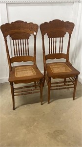 Pair of Oak Pressed Back Cane Seat Chairs