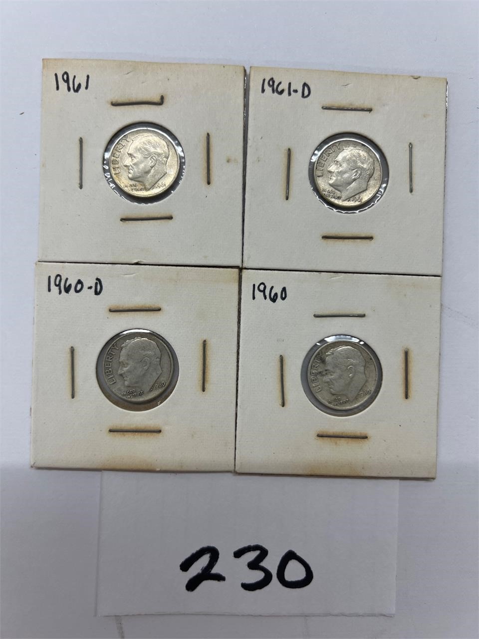 4 Roosevelt silver dimes 1960 1960D 1961 1961D