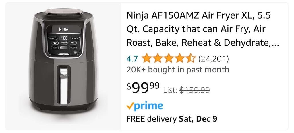 Ninja AF150AMZ Air Fryer XL that Air Fry's, Air Roast's, Bakes