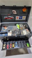 Large case full of slot cars and accessories