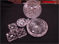 Six pieces of cut crystal: 8 1/2" rose bowl,