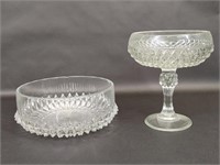 Vintage Clear Glass Bowl & Vintage Glass Dish