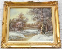 C Inness Winter Landscape Oil on Canvass