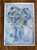 Flower Vase Watercolor Signed By Cationa Brough