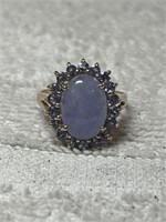14KT GOLD AND PURPLE STONE RING SZ 9.50