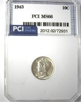 1943 Dime PCI MS66