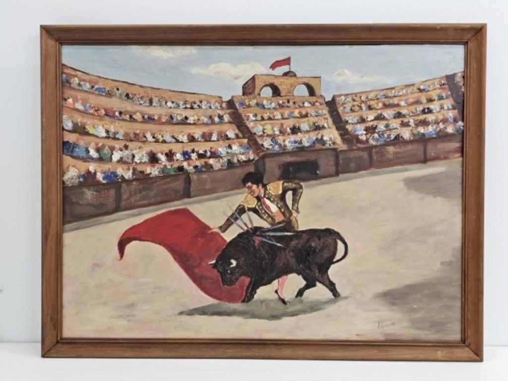 J. GRASSIE SIGNED MATADOR - OIL ON BOARD