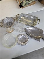 Lot- fish platter, metal holders etc