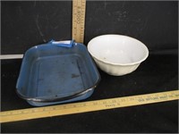 Ironstone bowl/ Blue granite pan