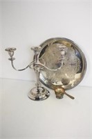 3 PIECES SILVERPLATE - TEA STRAIN, SERVING TRAY