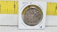 1945 D Liberty Walking Silver Half Dollar