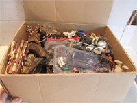 BOX LOT OLD TOYS, ACTUION FIGURES, TOY PIECES