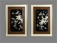 Pair of Japanese Hand Painted Lacquered Panels