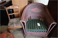 Wicker Chair and Wooden Chair