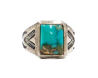 Maisel's Turquoise Hand Stamped Ring Sz. 7.5