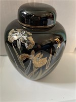 Yamaji Made in Japan Black & Gold Floral Jar