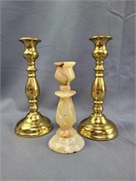 Brass and Marble Candlestick Holders