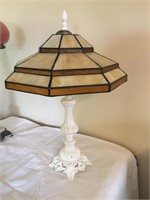 Antique lamp, slag glass shade