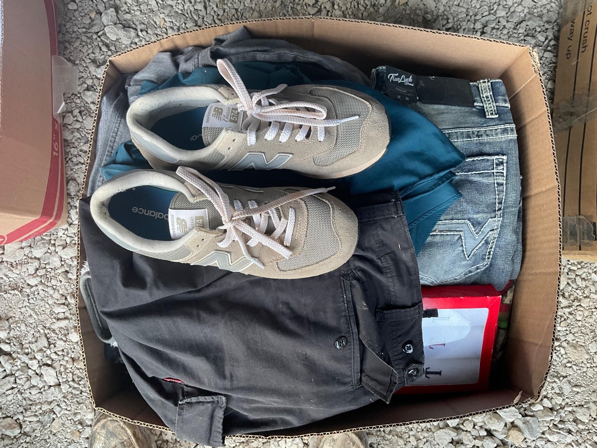 Box of men’s clothes, and shoes various sizes