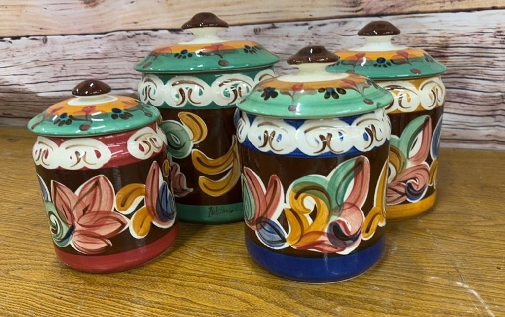 4pc Set of Hand Painted Vicki Carroll Canisters.