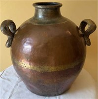 Antique 14in Hammered Copper & Brass Vessel/Pot