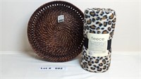 NEW FLEECE THROW AND WICKER BASKET