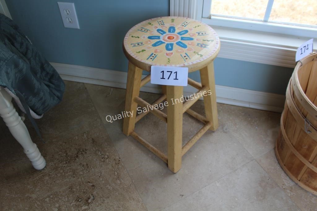 painted wooden short stool