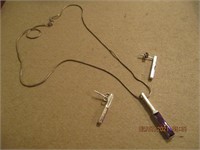 925 Necklace & Earring Set w/Amethyst Stones-6.8g