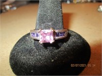 925 Silver Ring w/Pink & Purple Stones-4.2 g