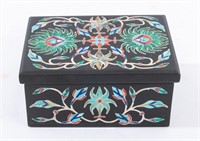 Mughal Style Hardstone & Abalone Inlaid Marble Box