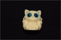 Carved Corozo Nut Cat w/ Big Blue Eyes