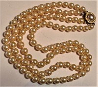 Hand Knotted Double Strand Faux Pearl Necklace