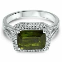 3.20 Ct Green Tourmaline Diamond Ring 14 Kt