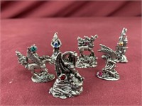6 metal various fantasy figurines