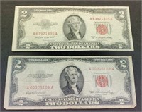 (2) 1953 $2 Red Seal Notes