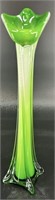 MCM Murano Green White Cased Tulip Vase 14”